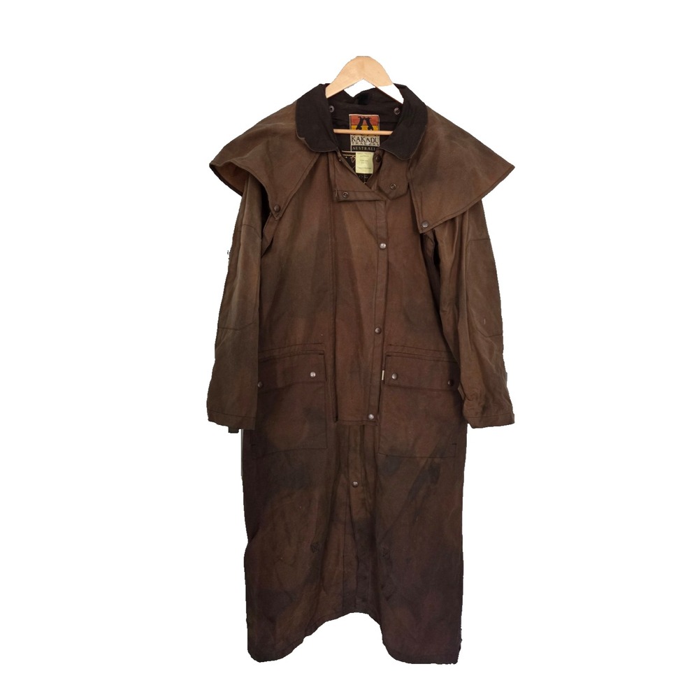 Kakadu Traders Australia Mens Large Oilskin Duster Trench Coat Brown 1032